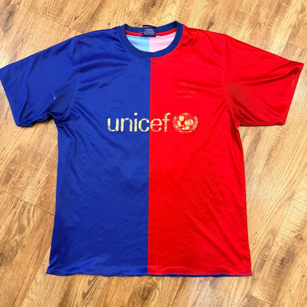 FC Barcelona Messi 10 Soccer Jersey Blue Red UNICEF Split Shirt Large